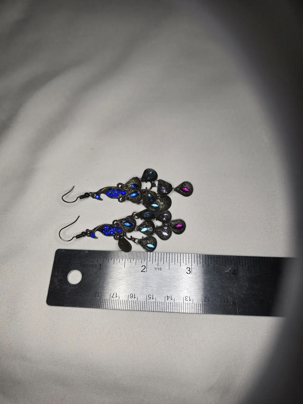 🌟3 for $18!🌟Vintage-Inspired Blue Multi-Stone Peacock Dangle Earrings - Picture 2 of 2